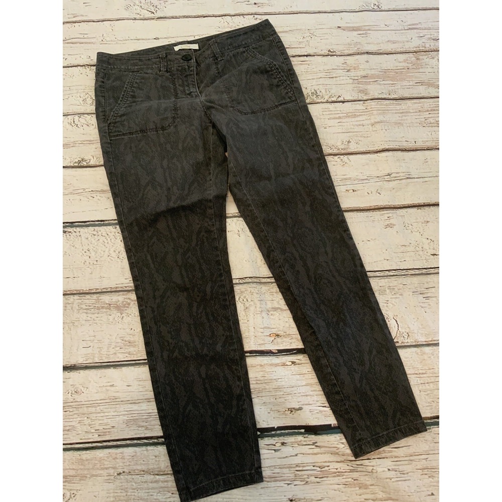 Ann Taylor Loft Marisa Pants 4P Grey Snake Skin Print Straight Leg Petite Denim